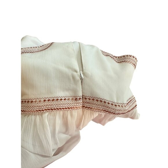 BCBGGeneration White Sheer Maxi Dress With Embroidered Trim Peasant Dress Size 0 - Picture 11 of 11